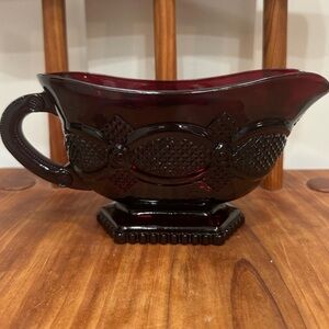 Vintage Avon 1876 Ruby Red Cape Cod Collection Footed Gravy Boat